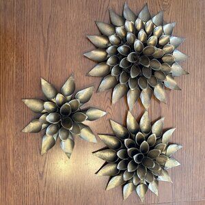 VTG Metal Gold Tone Lotus Sun Flowers Wall Sculpture Decor Set MCM 10” 11” 13”
